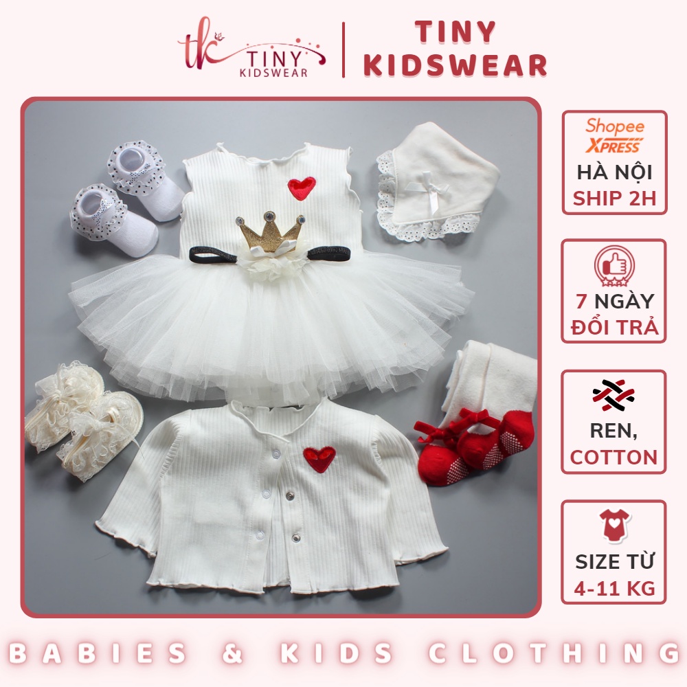 Váy công chúa đầy tháng, thôi nôi, đầm sát nách kèm áo khoác cardigan mỏng cho bé gái từ 5-11kg [GS24]