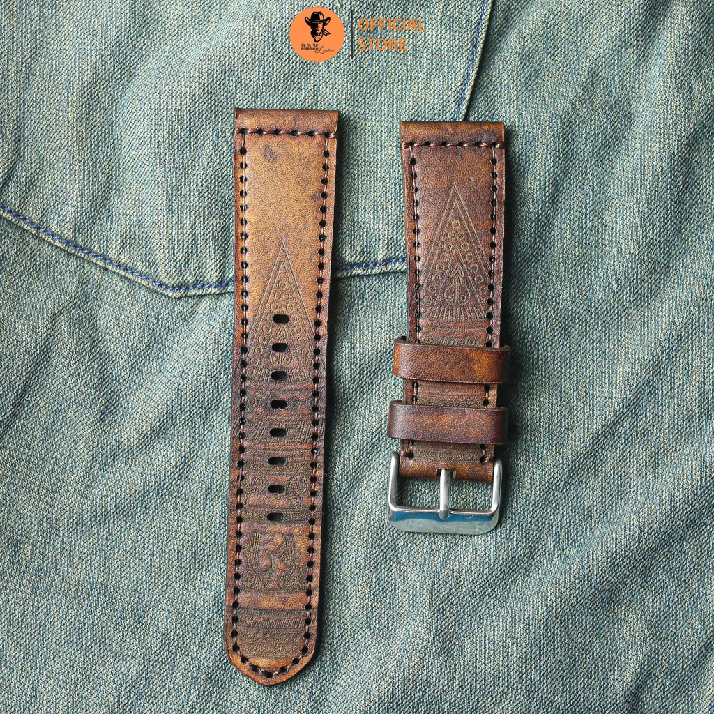 Dây đồng hồ trống đồng da bò vegtan 2022 màu nâu socola - RAM Leather