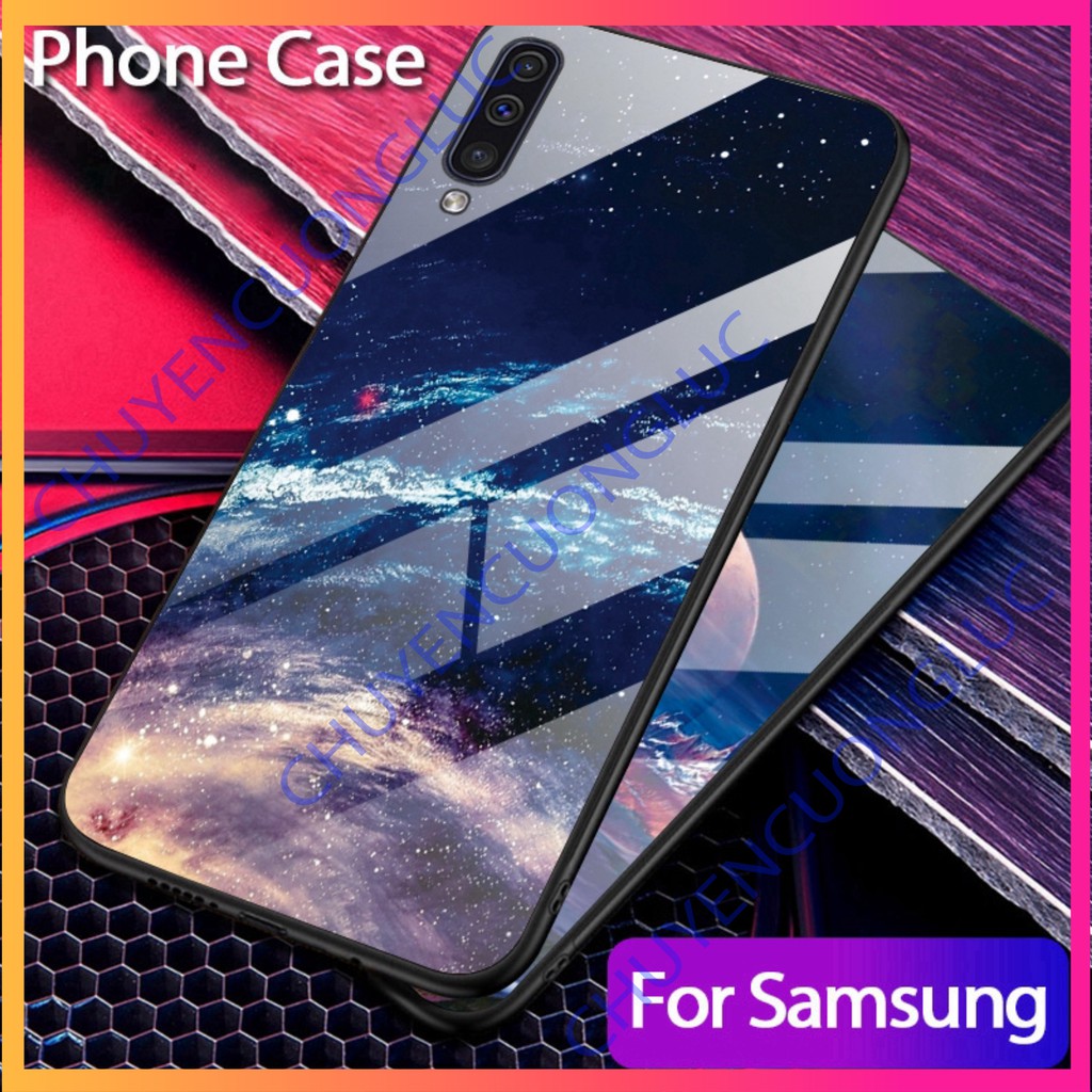 [HOT] Ốp điện thoại mặt kính cường lực họa tiết cá tính cho Samsung Galaxy A70 A50 A30 S9 S8 Plus Note 8 9