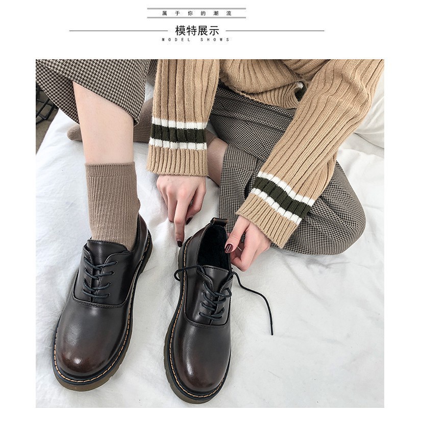 ok [SẴN] G10_Giày da nữ ulzzang buộc dây phong cách retro | BigBuy360 - bigbuy360.vn