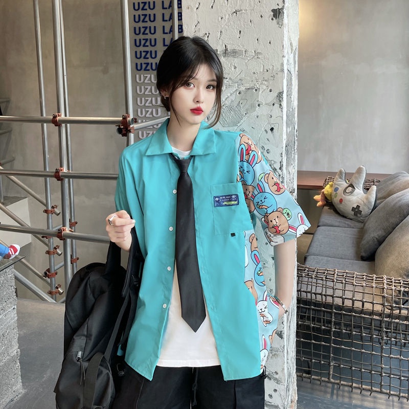 Áo sơ mi IELGY tay ngắn màu trơn ngọt ngào xinh xắn cho nữ