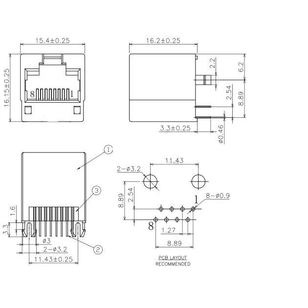 Đầu Cắm RJ45 5224 8P8C 180 Độ