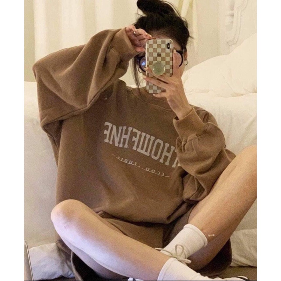 Set Bộ Nỉ Áo Sweater Kèm Quần Đùi Set Bộ Nỉ Ngoại Tay Phồng Form Rộng Phong Cách Ulzzang OTHOW  - KD