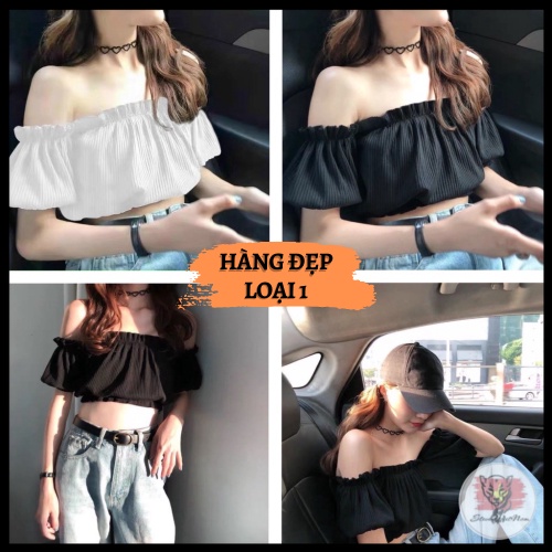 ÁO TRỄ VAI GÂN TĂM TAY BÍ | áo trễ vai thun gân | áo croptop trễ vai thun gân - AK0007 | steven.factory