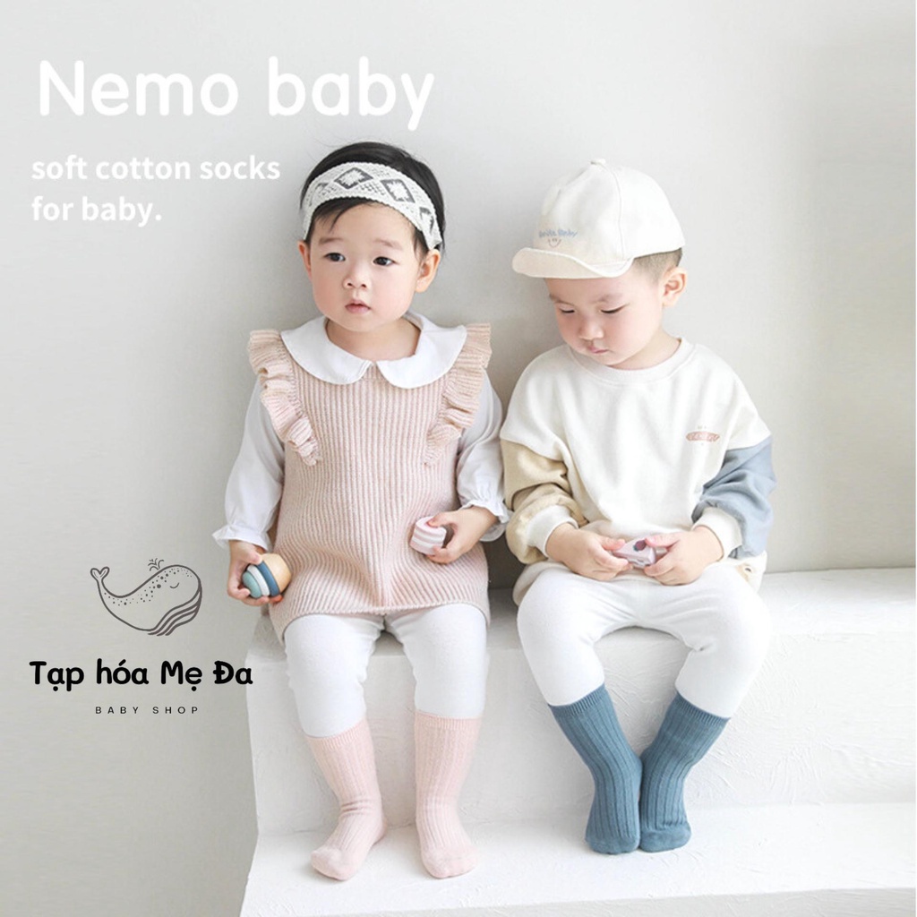 Tất/vớ trơn cho bé trai bé gái gam màu đơn sắc phong cách Hàn Quốc dễ phối đồ mang giày chính hãng Nemo Baby