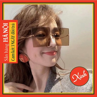 Kính mát kính râm nữ vuông lớn nâu và cam siêu sang xịn xinh phân cực chống tia cực tím UV K3019