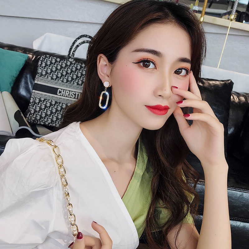 Bông tai đính giả đá lấp lánh hình chữ nhật bo góc BT114