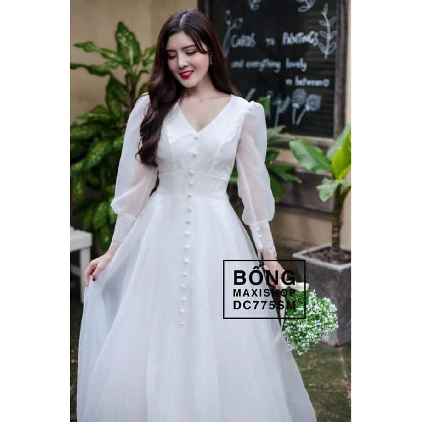 Váy Cưới Xốp Cổ V Tay Dài  DC775