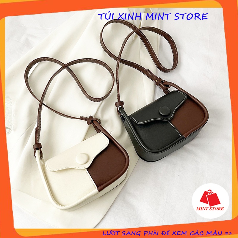 Túi đeo chéo nữ, túi xách đeo vai da mềm vá màu hot hot PK 411