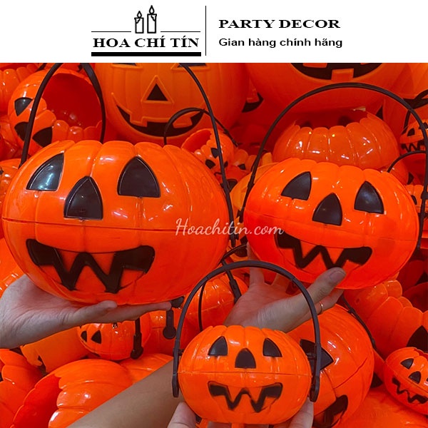 Giỏ Bí Ngô xin kẹo cho bé Tặng kèm Đèn trang trí tiêc Halloween