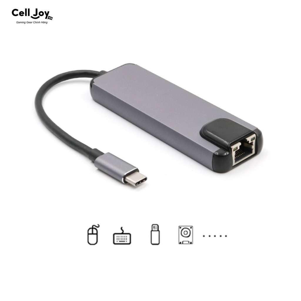 Hub chuyển đổi Type-C cho Macbook Air/ Pro/ iPad/ Surface, điện thoại 5in1 adapter to HDMI/ USB 3.0/ Ethernet LAN/ USB-C