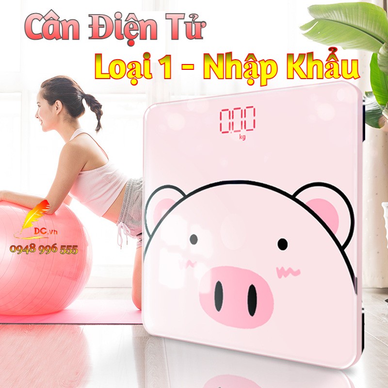 Cân Điện Tử Loại 1 Nhập Khẩu - Cân Sức Khỏe Hình Heo Hồng Chạy Pin Xinh Xắn Trọng Lượng Tối Đa 180Kg