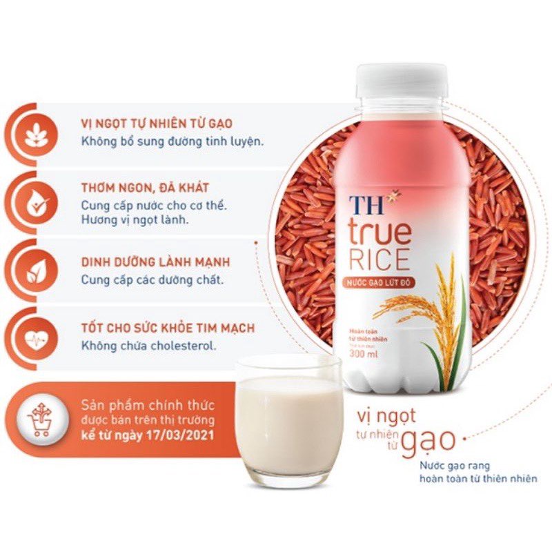 Nước gạo rang và nước uống sữa vị dâu, cam TH MILK 300ml