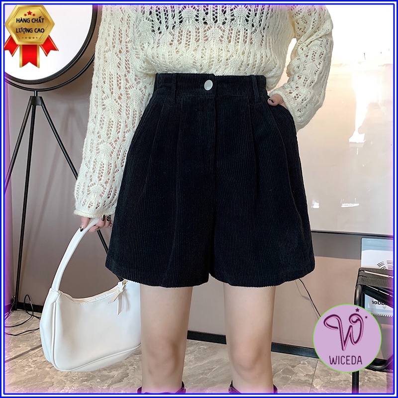 Quần đùi nhung tăm nữ cạp cao chun sau Wiceda , quần short nhung nhiều màu ống rộng tôn dáng phong cách trẻ trung SN411