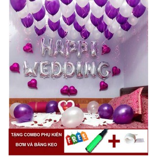 Set bóng trang trí cưới tông màu tím trắng