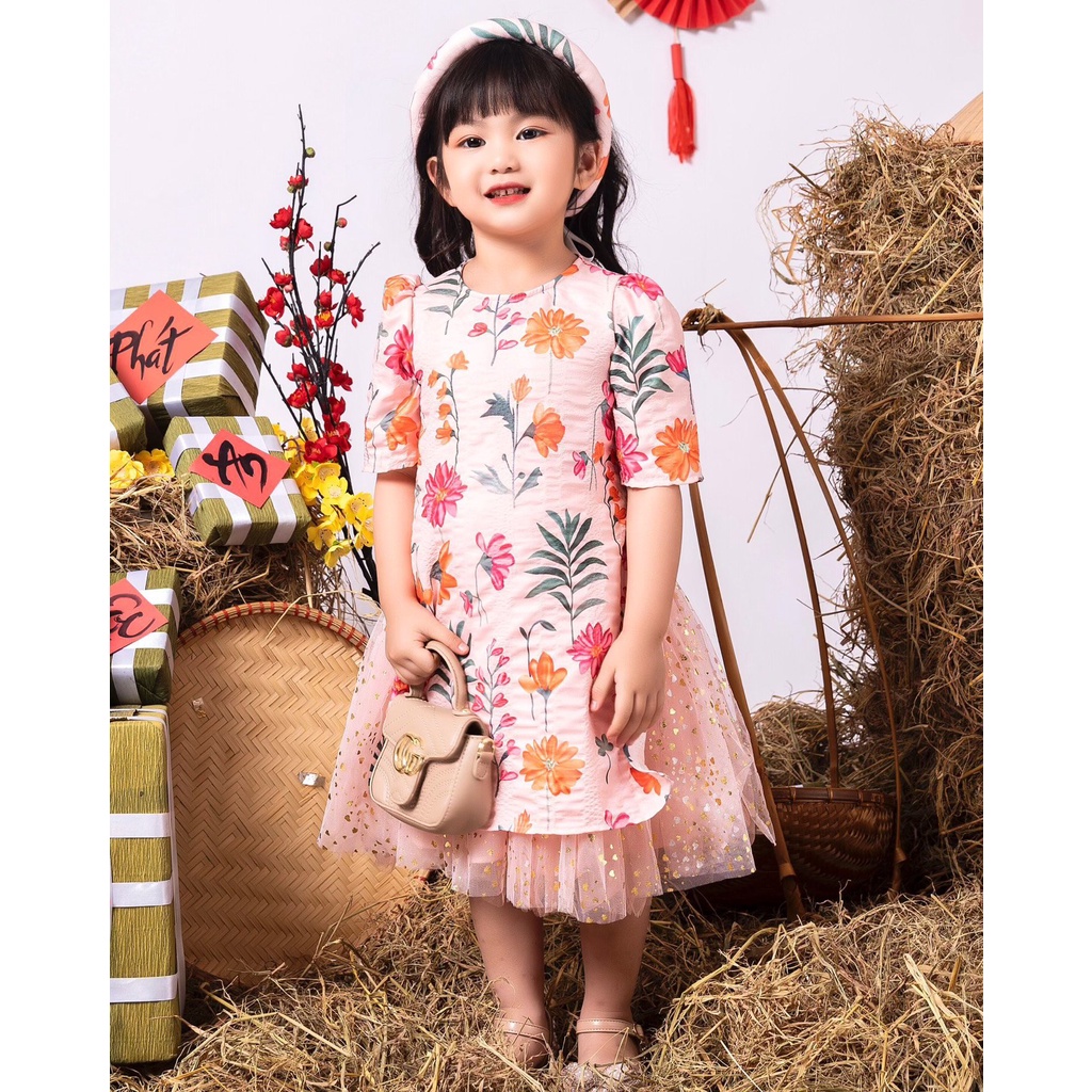 Áo Dài Tết Cho Bé Gái Tay Bồng Công Chúa 10 - 30Kg - Babi mama AD10