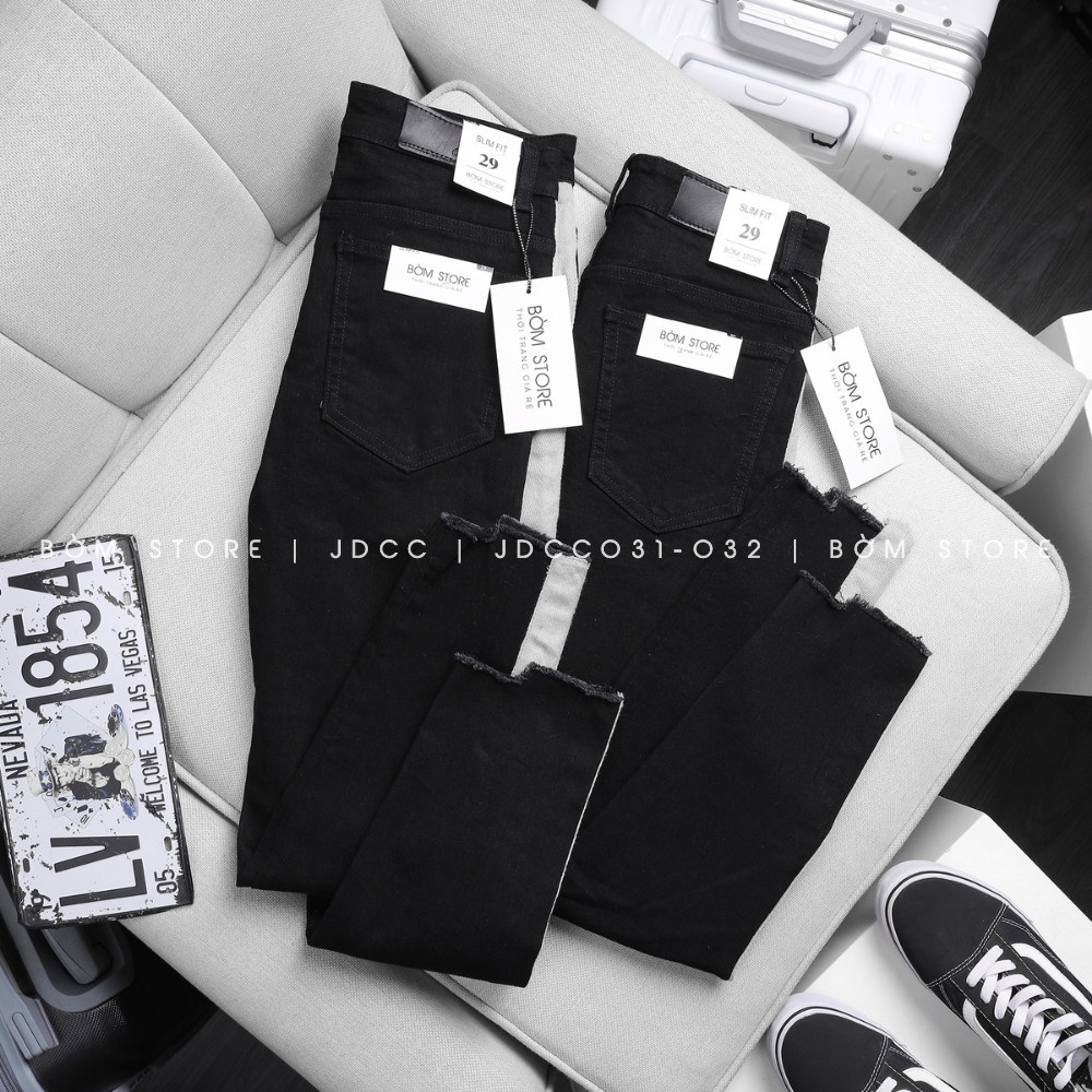 Quần Jean Dài Nam Đen Viền Không Lai BEACON DENIM Form Slim Fit JD031/032