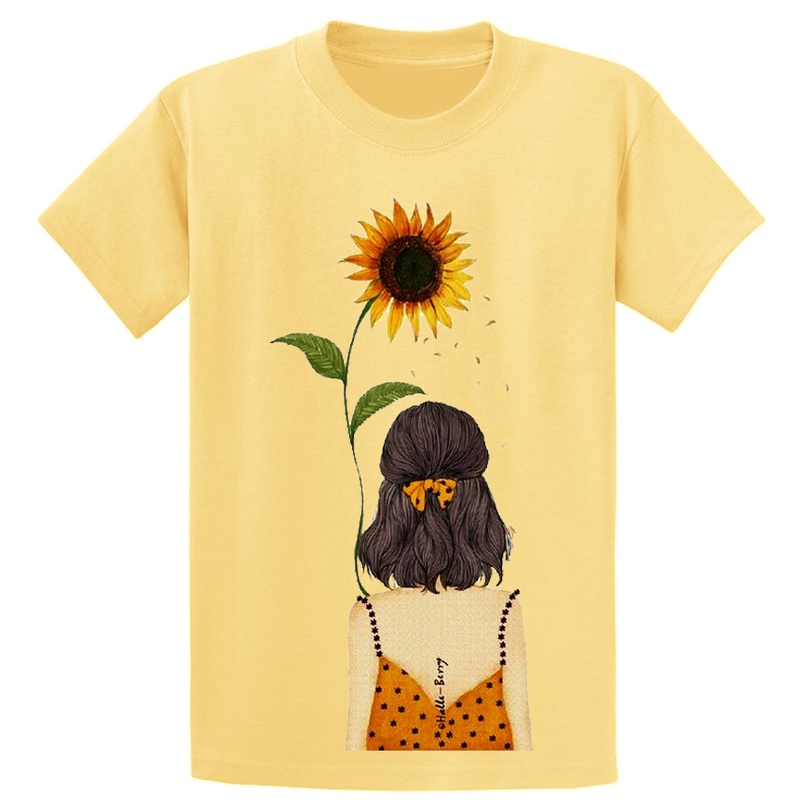 Áo thun in hình CÔ GÁI VÀ HOA HƯỚNG DƯƠNG thời trang TaLaMia mã S111