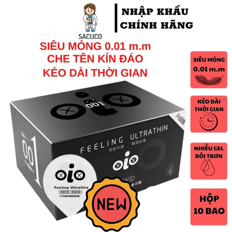 Bao cao su kéo dài thời gian quan hệ 001 siêu mỏng nhiều gel bôi trơn SACUCO OiO3
