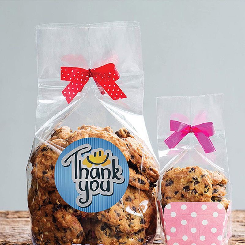 Cuộn 500 miếng dán chữ THANK YOU màu xanh mặt cười gói hàng, gói quà, gói bánh, trang trí tiện dụng