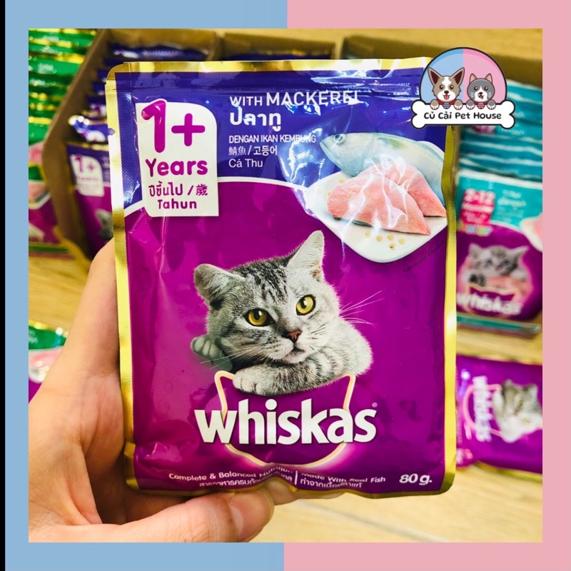 Pate Whiskas dành cho mèo lớn 1+ tuổi vị cá thu, cá ngừ, cá biển 80g