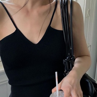 Áo hai dây nữ cổ chữ v màu trơn đen nâu đỏ - tolyshop
