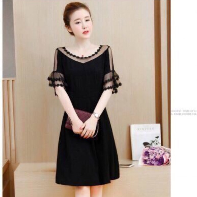 ĐẦM SUÔNG ĐEN PHỐI VOAN LƯỚI