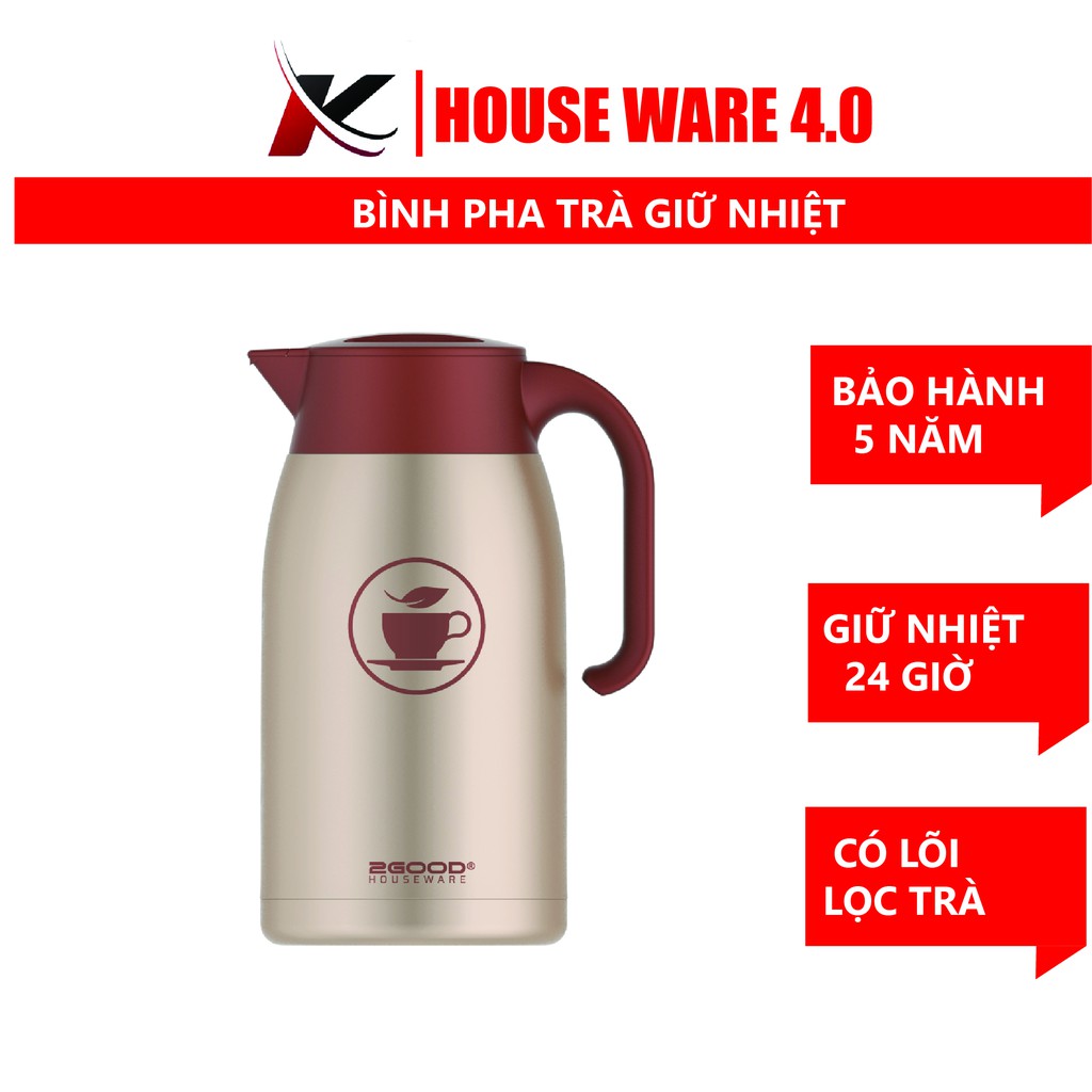 Bình Pha Trà, Phích Pha Trà, Bình Ủ Trà 2GOOD B18 Có Lõi Lọc Trà - Hàng Chính Hãng Giữ Nhiệt Nóng Lạnh Suốt 24h