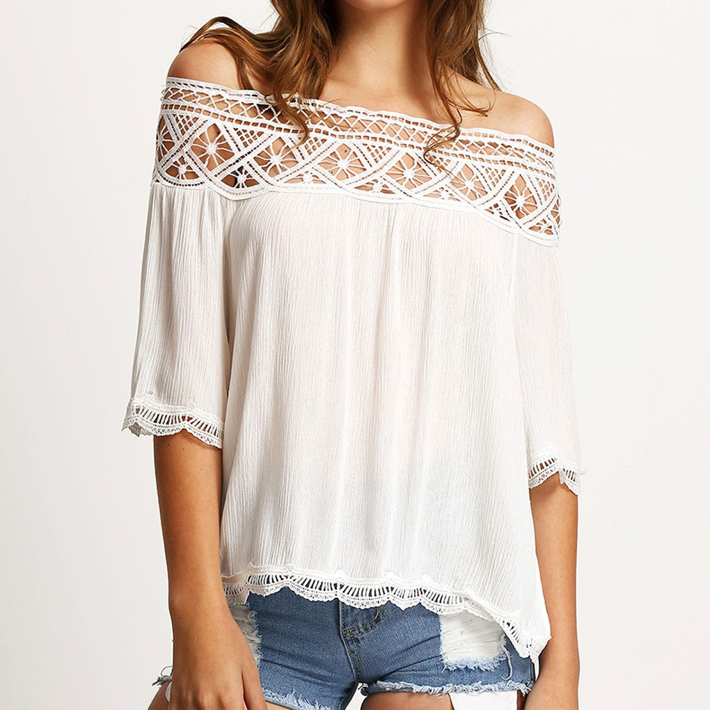 Áo Kiểu Nữ Chiffon Tay Lỡ, Áo Không Vai, Ren Nối, Áo Sơ Mi Nữ | BigBuy360 - bigbuy360.vn