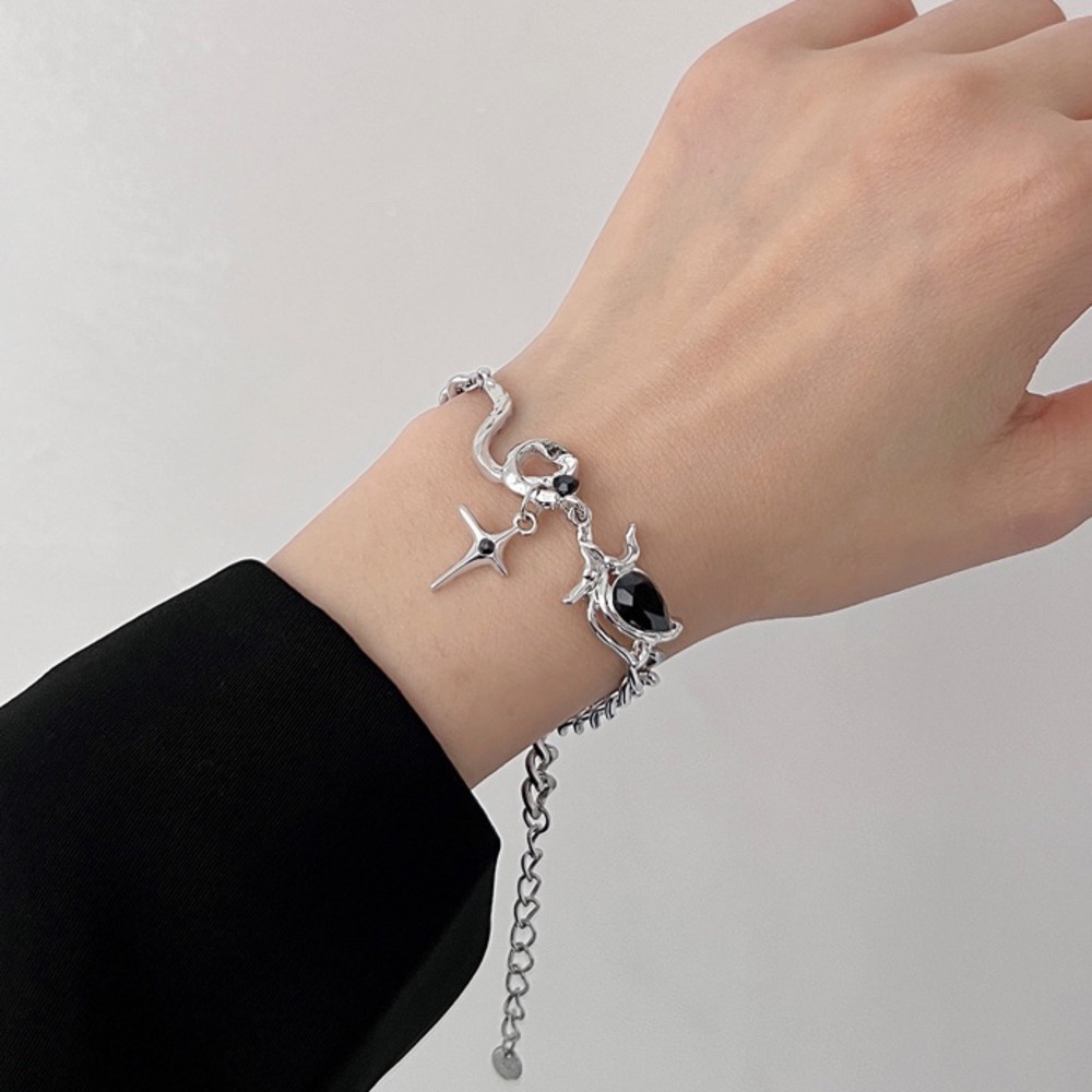 Vòng Tay Đính Đá Zircon Màu Tối Phong Cách Hiphop Đường Phố Thời Trang