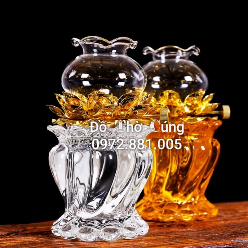 Đèn dầu thờ hoa sen thân xoắn