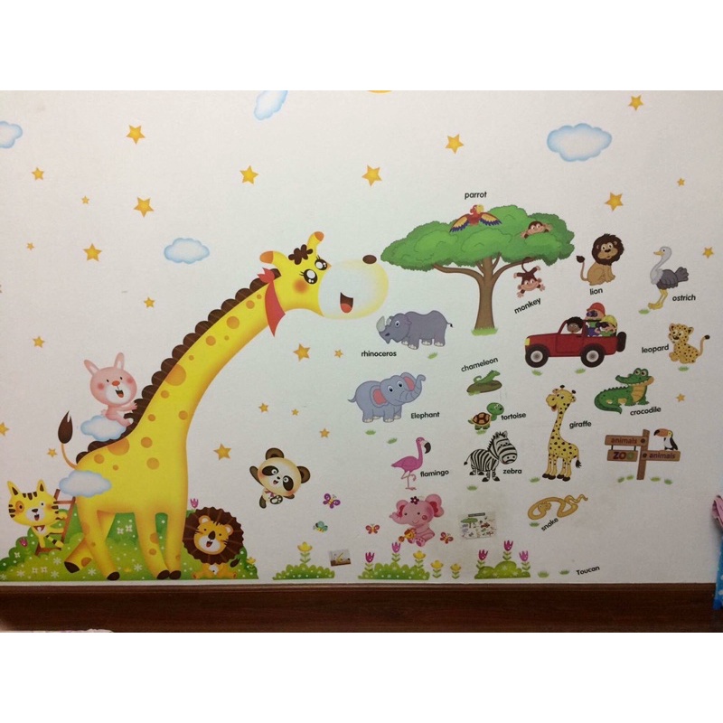 Tranh dán tường ⚡️𝐅𝐑𝐄𝐄 𝐒𝐇𝐈𝐏⚡️ Decal dán tường THƯỚC đo chiều cao hươu cỡ đại - PVC chống thấm nước, keo siêu dính