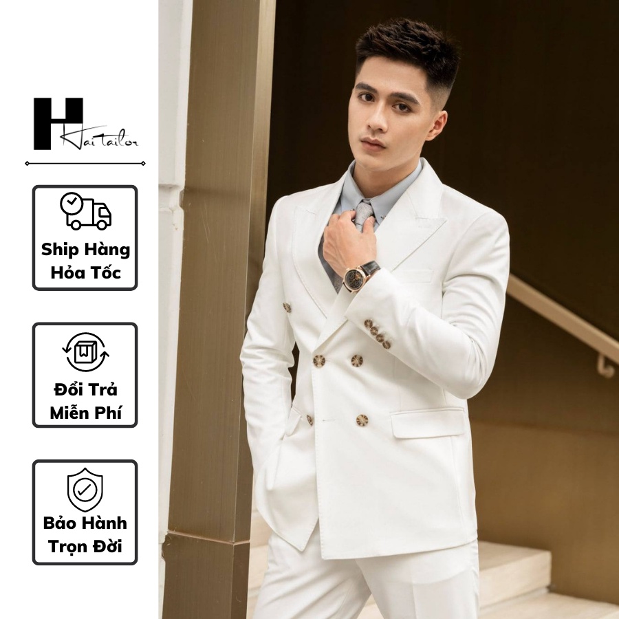 Bộ vest nam màu trắng 6 cúc Hàn Quốc lịch lãm trẻ trung-Hai TaiLor