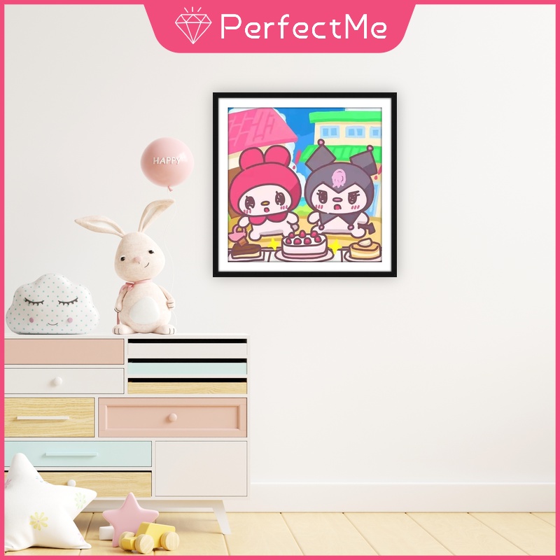 SANRIO Bộ 1 Tranh Đính Đá 5D Tự Làm Kích Thước 30 X 30 Cm Hình Cặp Đôi Trang Trí Nhà Cửa