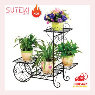 Kệ để chậu hoa cây cảnh bằng sắt 4 tầng tiện lợi  (dạng giả bánh tròn)