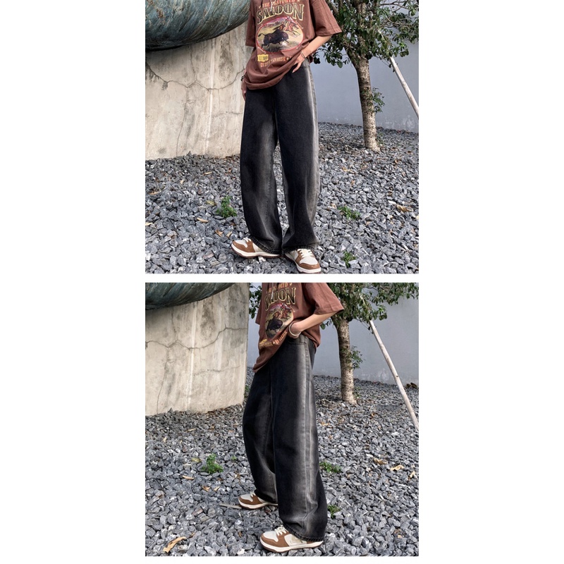 Quần Jeans Dài Ống Rộng Phong Cách Retro Đường Phố Cho Nam