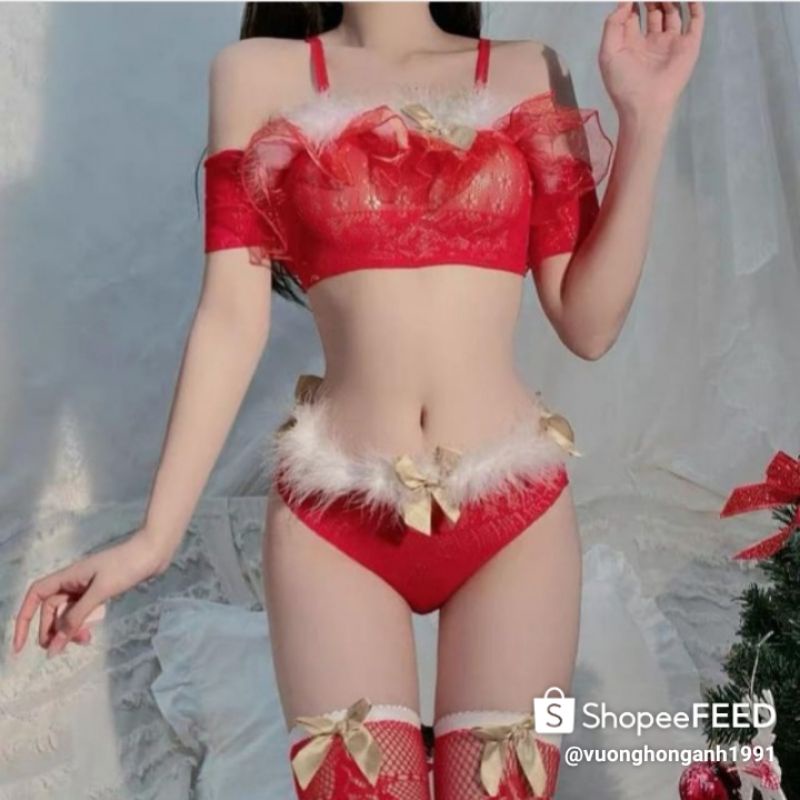 N03 cosplay cô gái noel đồ lót nội y trang phục váy ngủ đầm giáng sinh sexy gợi cảm