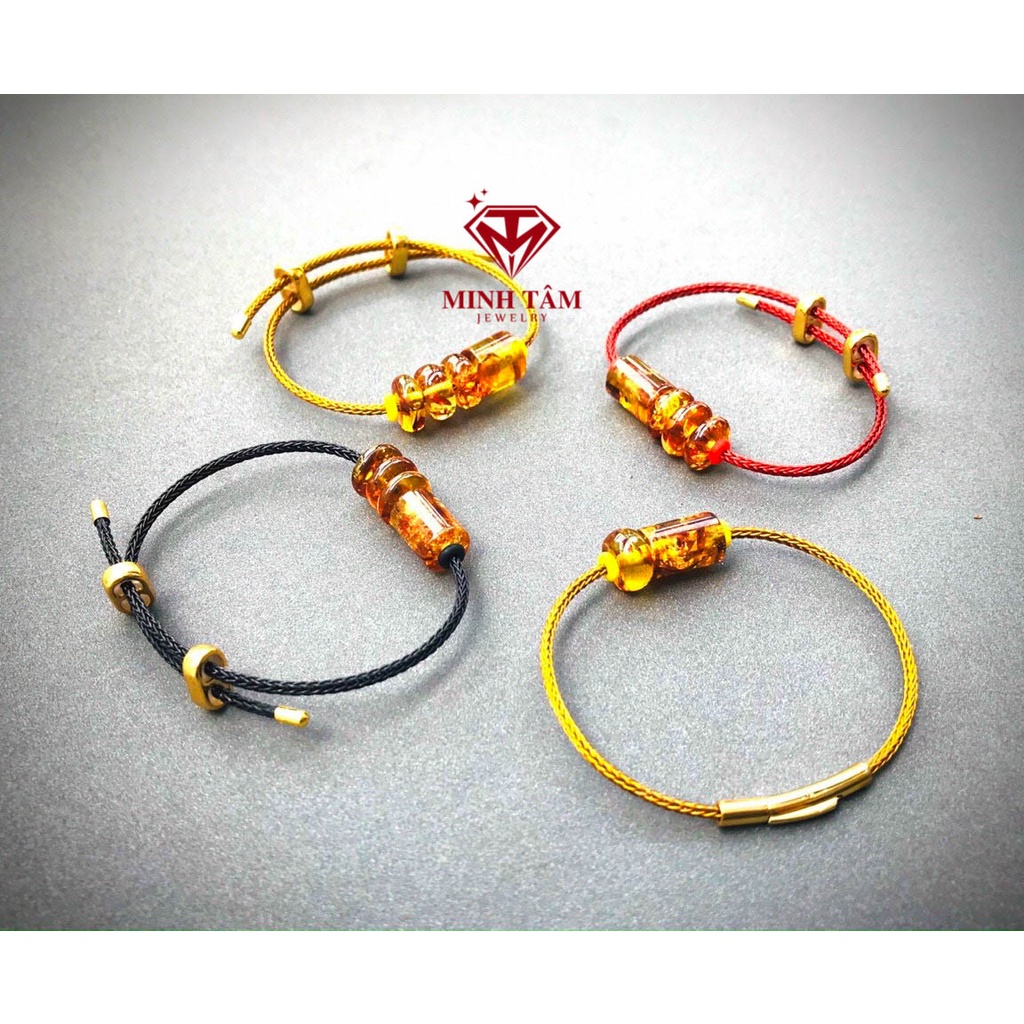 Vòng tay lu thống hổ #phách đồng điếu hoa Cooper mix dây cước kim loại Minh Tâm Jewelry