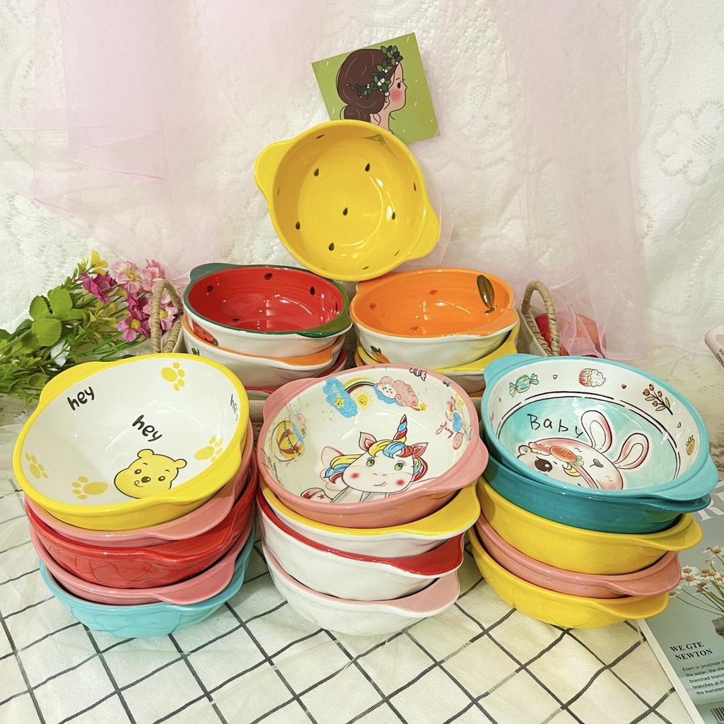Bát Ăn Cơm Bát Chè, Ăn dặm Cho Bé cho vé xinh yêu Đĩa Sứ Chén Dĩa Sứ Dễ Thương Cute Decor Cao Cấp bát hai tai