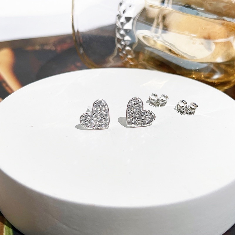 Khuyên tai bạc nữ trái tim đính đá xinh xắn K034 - Trang sức MINA JEWELRY