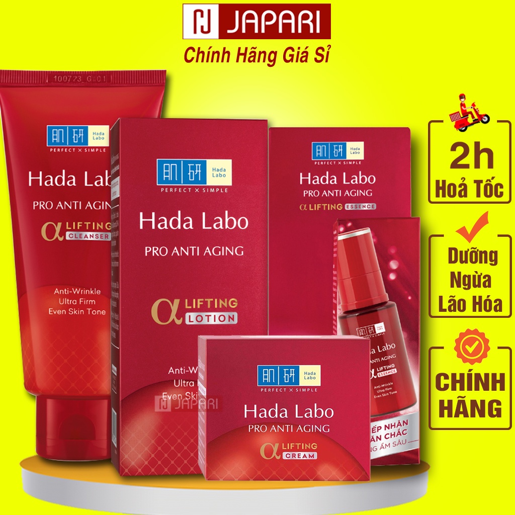 HADA LABO Kem Dưỡng Chống Lão Hóa + Srm Sữa Rửa Mặt Hadalabo + Lotion + Essence - Combo Kem Dưỡng Chống Lão Hoá JAPARI