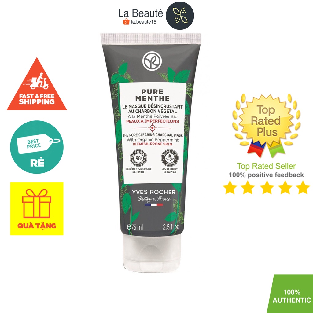 Yves Rocher Le Masque Désincrustant Au Charbon Végétal Pure Menthe - Mặt Nạ Tẩy Tế Bào Chết Từ Than & Bạc Hà 75ml