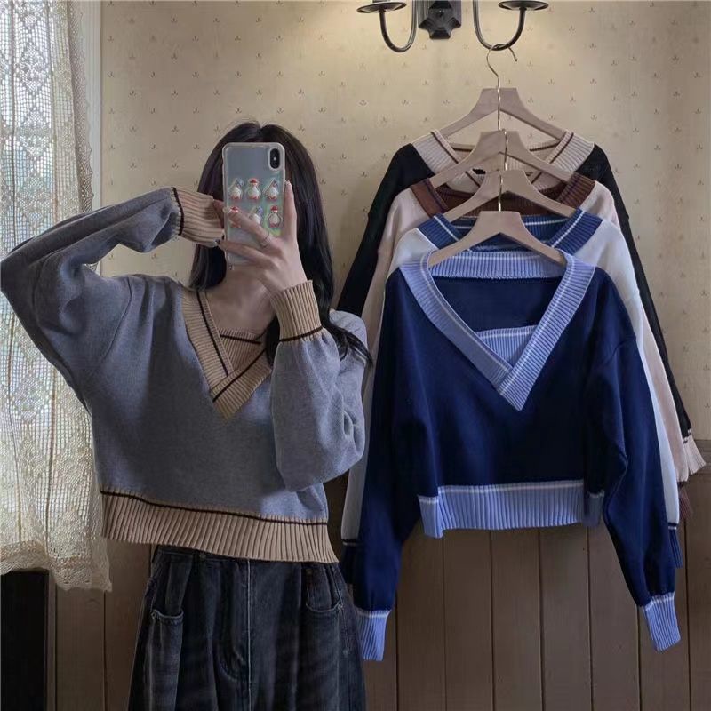 Áo Sweater Cổ V Tay Dài Kiểu Hàn Quốc Thời Trang 2022 Cho Nữ
