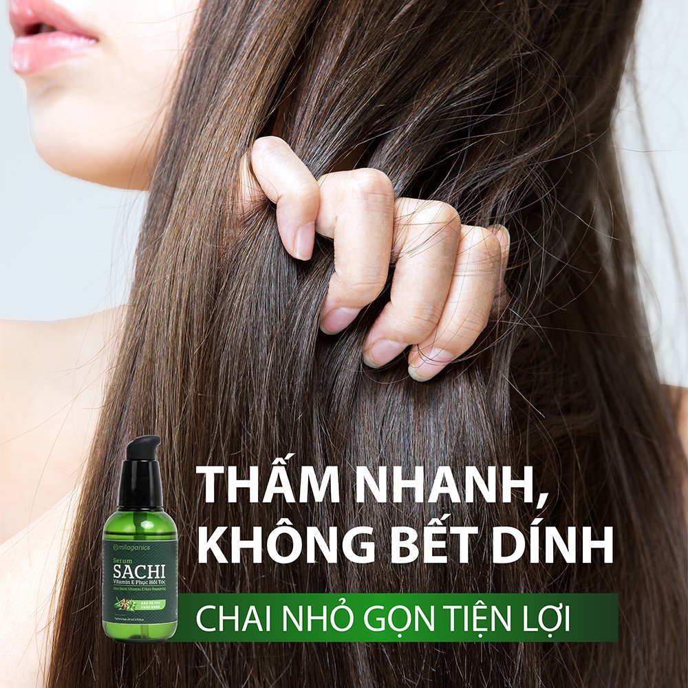 Serum Phục Hồi Tóc Vitamin E & Sachi Dưỡng Tóc Uốn Nhuộm, Khô Xơ, Tạo Nếp Khi Sấy Tóc MILAGANICS 80ml (Chai)