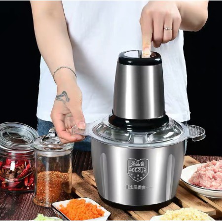 Máy Xay Thịt Đa Năng Cối Inox 304 4 Lưỡi Đa Năng, Công suất 250W- Xay thịt, xay tỏi ới, xay rau củ quả, BẢO HÀNH 6 THÁNG