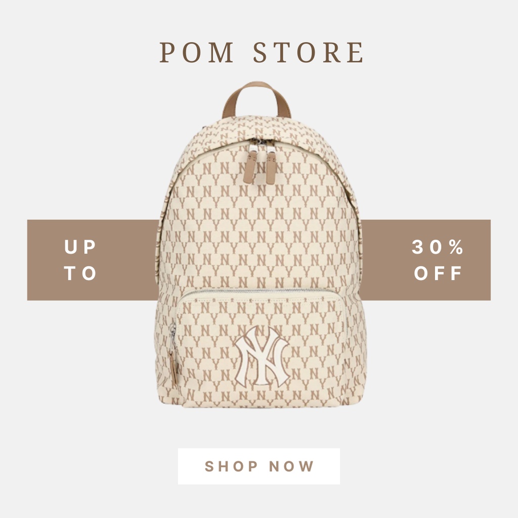 Balo unisex cặp đi học đi chơi nam nữ balo NY Monogram Be - Pom Store