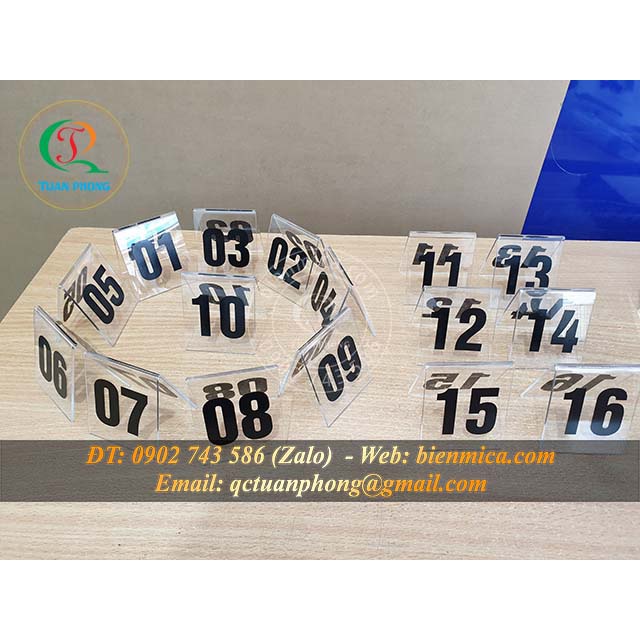 Số Bàn Mica trong 3mm  Số Bàn Mica Đài Loan 6*7cm cho quán cà phê,quán ăn