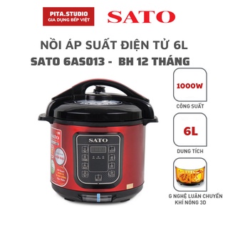 Nồi áp suất, nồi áp suất điện tử đa năng sato 6.0l, bảo hành 12 tháng