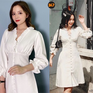 Váy Trắng Tay Bồng Tinh Khôi - Váy Liền Thân