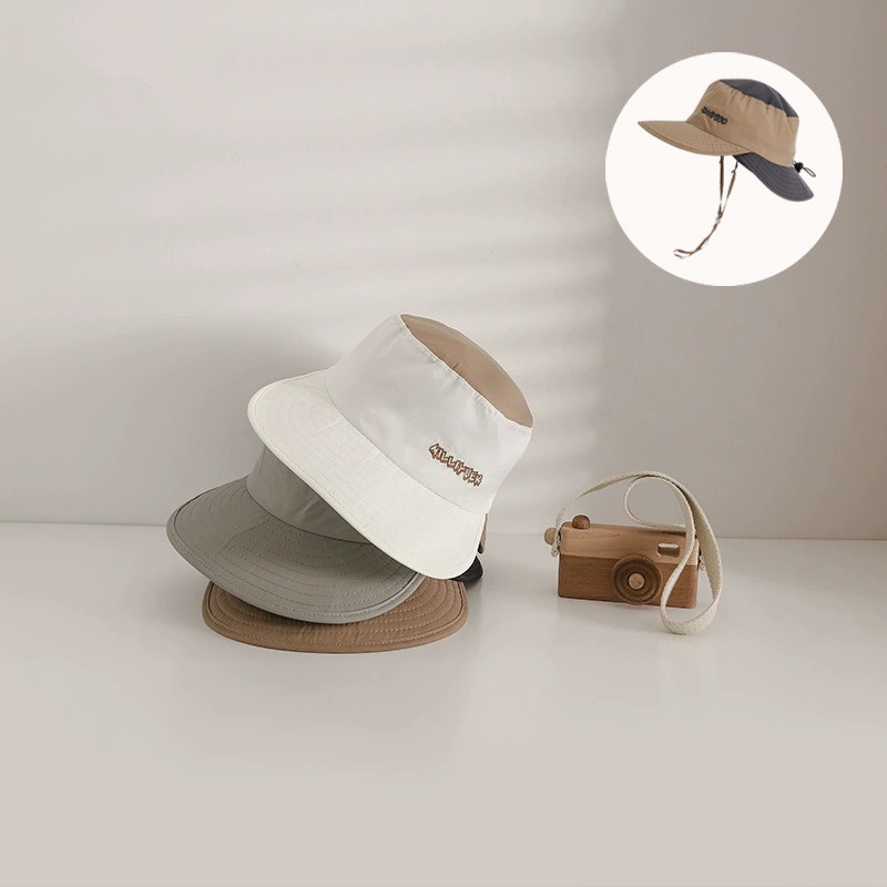 Nón Tai Bèo Vành Rộng Thêu Chữ Đơn Giản Nhanh Khô Chống Nắng Ngoài Trời Cho Bé